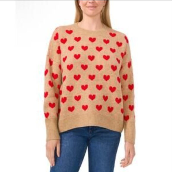 Vince Camuto Women's Heart Sweater Oversized Camel Brown Medium NWT - Picture 1 of 6